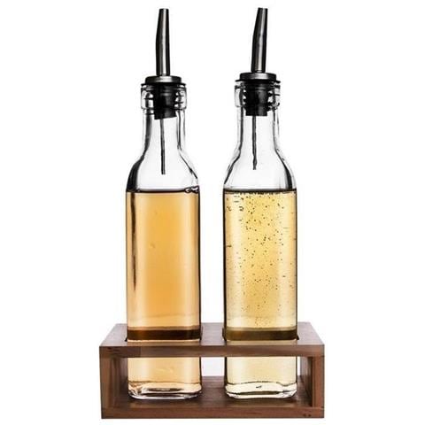 Set di dispenser per olio d'oliva e aceto Orion - Bottiglie di vetro con supporto - Foto 1