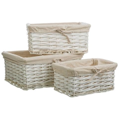 Set Di 3 Cestini In Vimini Bianchi Foderati - Foto 1