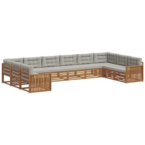 Set divani con cuscino 10 pcs Grigio Naturale e Chiaro - Foto 1