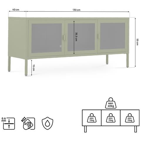 Mobile Industrial Tv Port In Metal Ezra Da 130 Cm With 3 Ante, Olive Green And Glass Temperato. - Foto 7