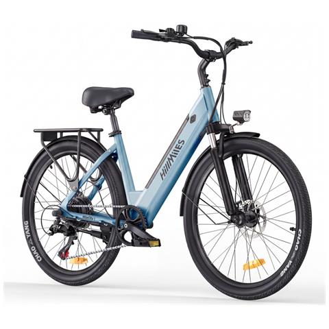 MileCity 1 Bicicletta elettrica per uso cittadino, telaio in acciaio ad alto tenore di carbonio, freno a disco meccanico, 7 marce, velocità massima 25 km /h, batteria 36V 13Ah, Blu - Foto 1