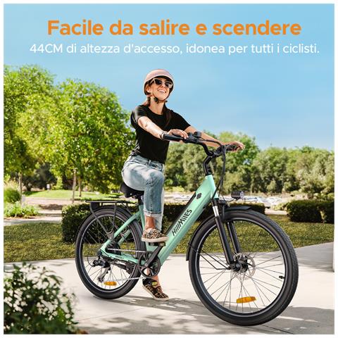 MileCity 1 Bicicletta elettrica per uso cittadino, telaio in acciaio ad alto tenore di carbonio, freno a disco meccanico, 7 marce, velocità massima 25 km /h, batteria 36V 13Ah, Blu - Foto 2