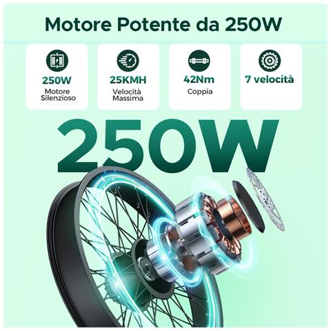 MileCity 1 Bicicletta elettrica per uso cittadino, telaio in acciaio ad alto tenore di carbonio, freno a disco meccanico, 7 marce, velocità massima 25 km /h, batteria 36V 13Ah, Blu - Foto 10