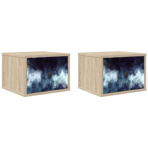 Mobiletto da comodino a parete RAALTE 2 pz Rovere Sonoma - Foto 1