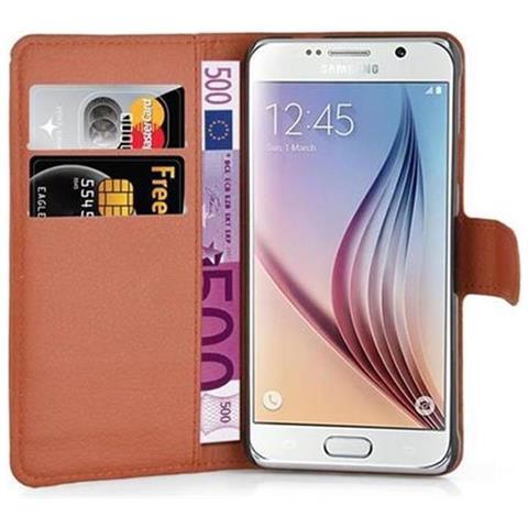 Custodia Compatibile Con Samsung Galaxy S6 In Marrone Pastello - Coperchio Protettiva Con Chiusura Magnetica, Funzione Stand E Tasca Per Le Carte - Foto 2