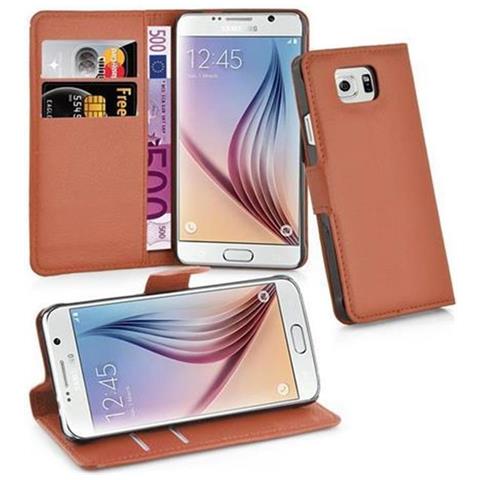 Custodia Compatibile Con Samsung Galaxy S6 In Marrone Pastello - Coperchio Protettiva Con Chiusura Magnetica, Funzione Stand E Tasca Per Le Carte - Foto 1
