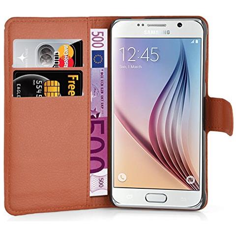 Custodia Compatibile Con Samsung Galaxy S6 In Marrone Pastello - Coperchio Protettiva Con Chiusura Magnetica, Funzione Stand E Tasca Per Le Carte - Foto 7