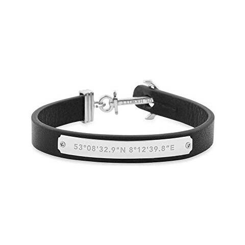 Bracciale Donna Signum Coordinate - Bracciale Ancora In Pelle Da Donna (nero) Con Ciondolo Ancora In Acciaio (acciaio)  - Foto 1