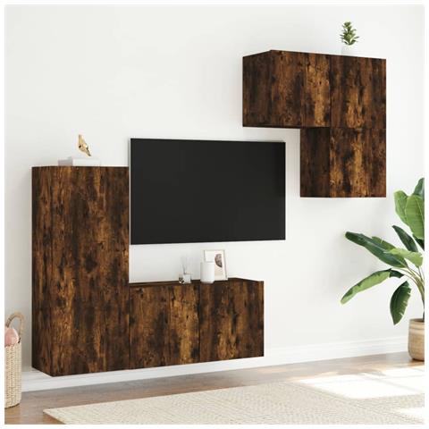 Mobili Tv A Muro 4pz Rovere Fumo In Legno Multistrato - Foto 3