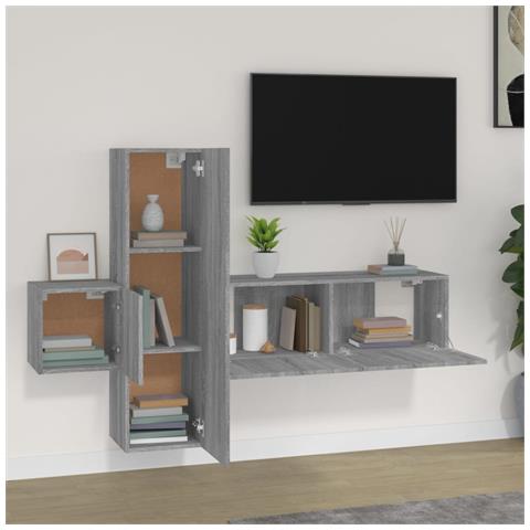 Set Mobili Porta Tv 3 Pz Grigio Sonoma In Legno Multistrato - Foto 3