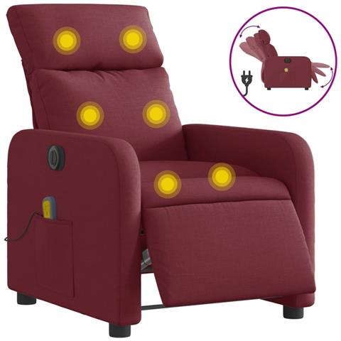 Poltrona Massaggiante Reclinabile Elettrica Rosso Vino Tessuto - Foto 2