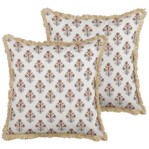 Set Di 2 Cuscini Omorika Cotone 45 X 45 Cm Bianco Trama Floreale - Foto 2