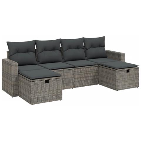 Set Divano Da Giardino 6 Pz Con Cuscini Grigio In Polyrattan - Foto 2