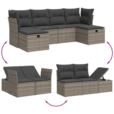 Set Divano Da Giardino 6 Pz Con Cuscini Grigio In Polyrattan - Foto 3