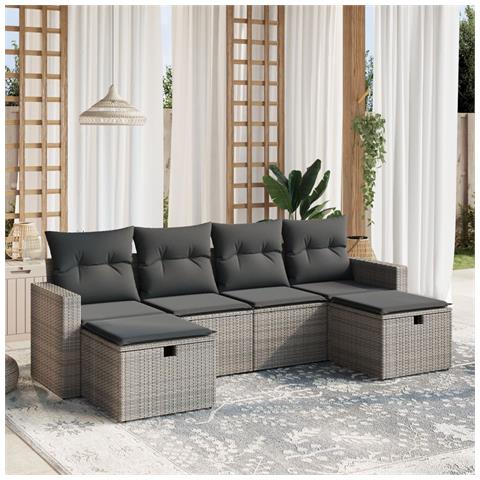Set Divano Da Giardino 6 Pz Con Cuscini Grigio In Polyrattan - Foto 1