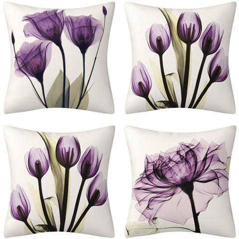 Set Di Federe In Lino Bianco 4 Pezzi 45 X 45 Cm - Foto 1
