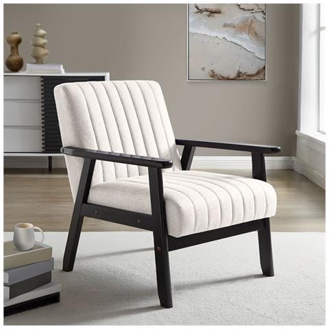 Poltrona Vintage In Legno Erik Tessuto Beige - Foto 1