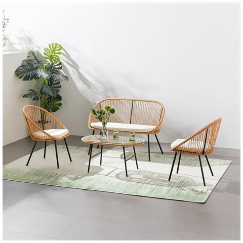 Ravello Set Di Mobili Da Giardino A 4 Posti Con Rattan Naturale E Cuscini Beige - Foto 1