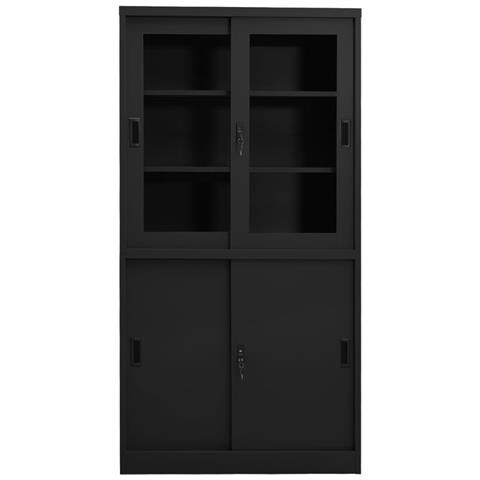 Armadio Ufficio Anta Scorrevole Antracite 90x40x180 Cm Acciaio - Foto 1