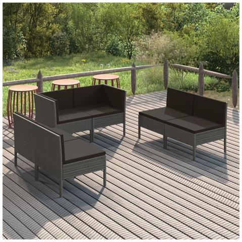 Set Divani Da Giardino 6 Pz Con Cuscini In Polyrattan Grigio - Foto 6