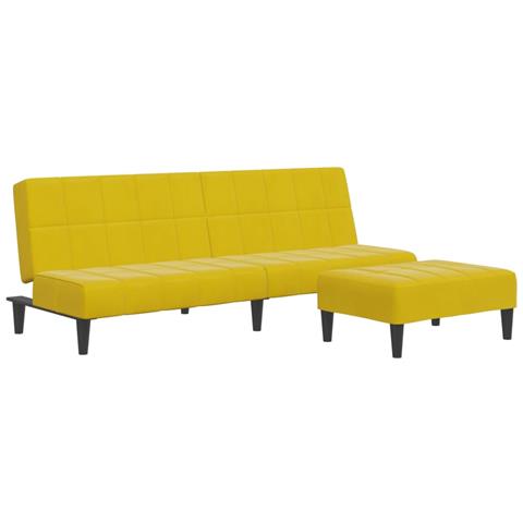 Divano Letto 2 Posti con Sgabello Giallo in Velluto - Foto 1