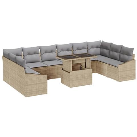 Set da giardino in rattan poliestere con cuscini da 11 pezzi beige - Foto 1