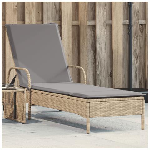 Lettino Prendisole con Ruote e Cuscino in Polyrattan Beige - Foto 2