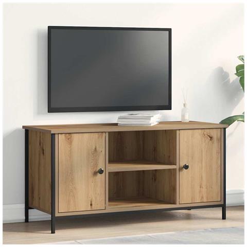 Mobile TV  in Rovere Artigianale 100x40x50 cm in Legno ingegnerizzato e Acciaio - Foto 2