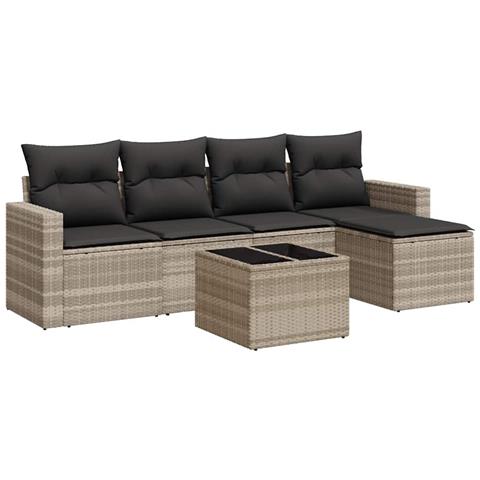 Set Divano da Giardino 6pz con Cuscini Grigio Chiaro Polyrattan - Foto 1