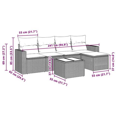 Set Divano da Giardino 6pz con Cuscini Grigio Chiaro Polyrattan - Foto 3