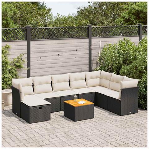 Set Divani da Giardino 9 pz con Cuscini Nero in Polyrattan - Foto 2