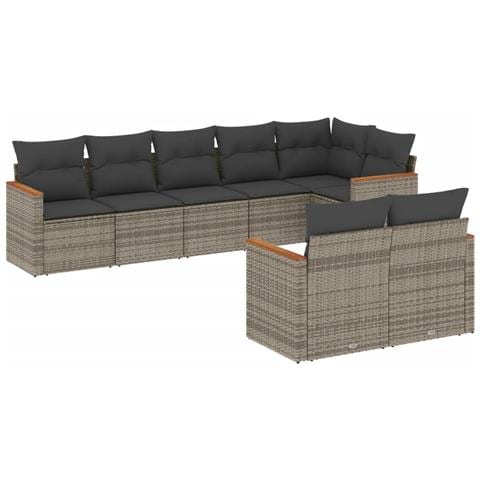 Set Divano da Giardino 8 pz con Cuscini Grigio in Polyrattan - Foto 1