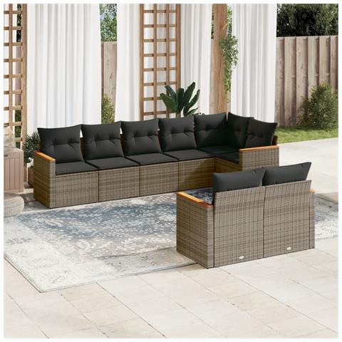 Set Divano da Giardino 8 pz con Cuscini Grigio in Polyrattan - Foto 2