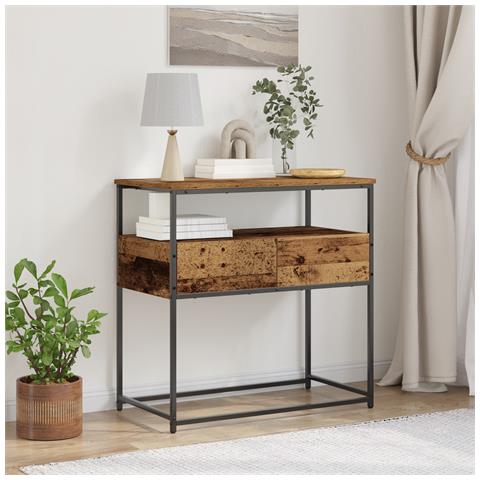 Tavolo Consolle Legno Vecchio 75x40x75 cm Legno Ingegnerizzato e Acciaio - Foto 2