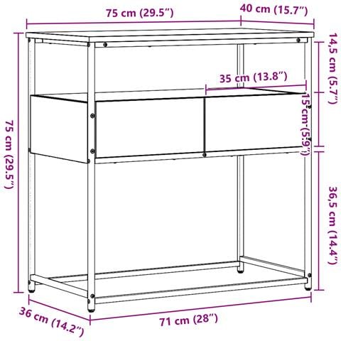 Tavolo Consolle Legno Vecchio 75x40x75 cm Legno Ingegnerizzato e Acciaio - Foto 8