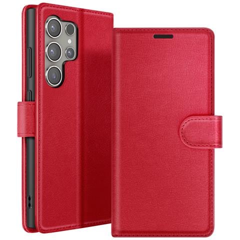 Custodia A Portafoglio Per Galaxy S24 Ultra Con Supporto E Linguetta Magnetica, Rosso - Foto 1