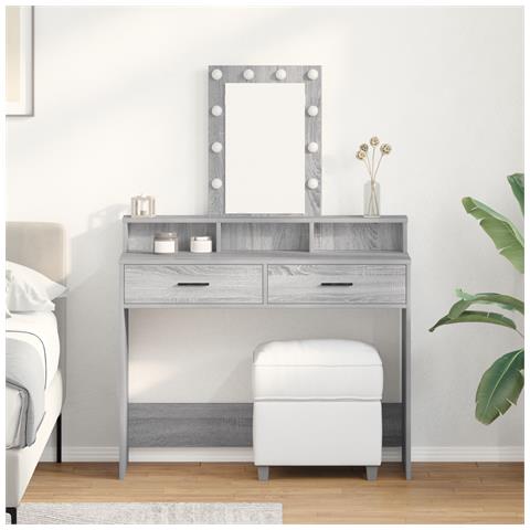 Tavolo da trucco con luci LED Grigio Sonoma 100x41x140 cm - Foto 2