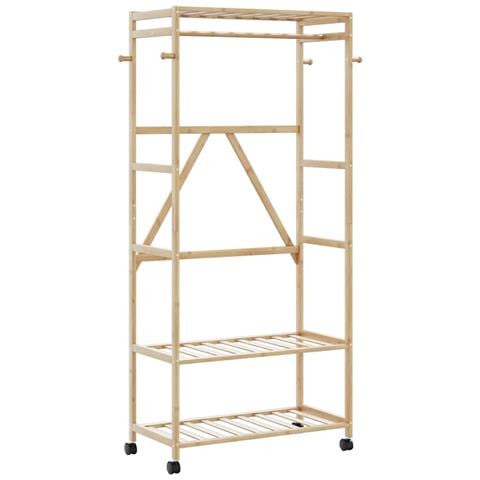 Appendiabiti con Ripiani e Ruote 90x40x179,5 cm in Bambù - Foto 1