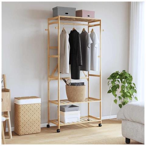 Appendiabiti con Ripiani e Ruote 90x40x179,5 cm in Bambù - Foto 2