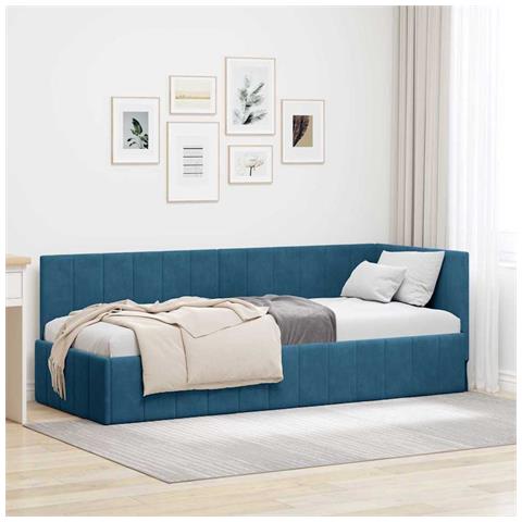Cornice del letto ad angolo Blu 80 x 200 cm Velluto - Foto 2