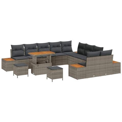 Set Divano da Giardino con cuscino 13 pcs Grigio Poly Rattan - Foto 1