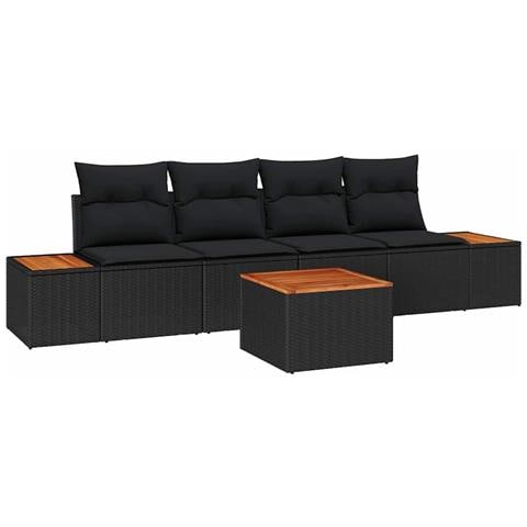 Set Divano da Giardino con cuscino 5 pcs Nero Poly Rattan - Foto 1