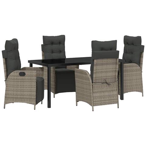 Set da Pranzo per Giardino 5 pcs Grigio Poly Rattan - Foto 1