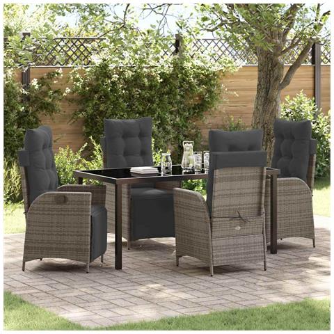 Set da Pranzo per Giardino 5 pcs Grigio Poly Rattan - Foto 2