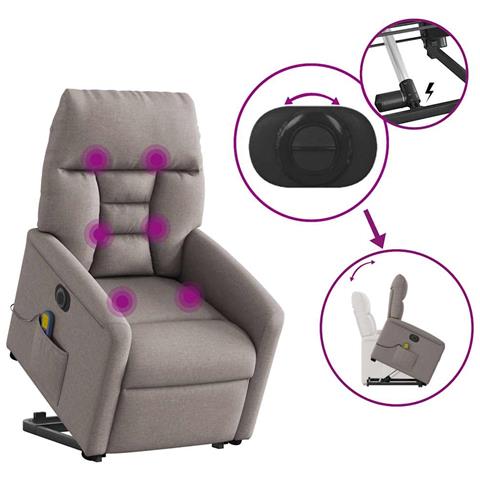 Poltrona Alzapersona Massaggiante Elettrica Tortora in Tessuto - Foto 9