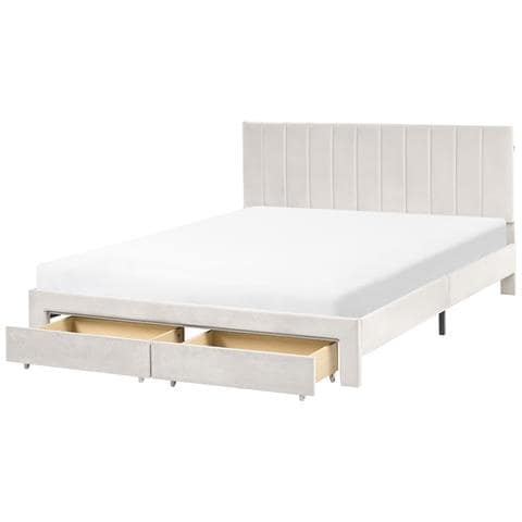 Letto Con Cassetti Contenitori Velluto Lonzac 160 X 200 Cm Bianco Sporco - Foto 2