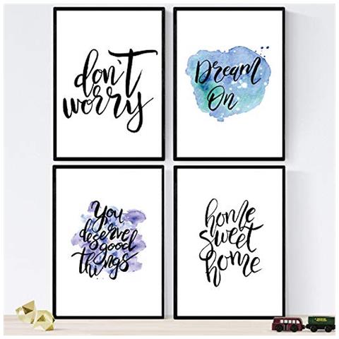 Set Di 4 Stampe Con Messaggi Felici E Colorati. 'sogno' Cornice Nera A4 - Foto 1