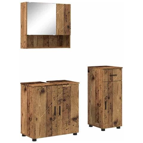 Set di mobili per il bagno con cassetto 3 pcs Legno vecchio - Foto 1