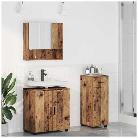 Set di mobili per il bagno con cassetto 3 pcs Legno vecchio - Foto 2