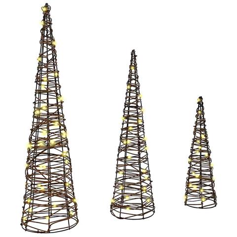 Albero di Natale 3 pcs Bianco caldo 20 x 20 x 80 cm Rattan - Foto 1